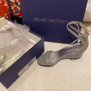Stuart Weitzman Backdrafg Silver Wedge Sandal
